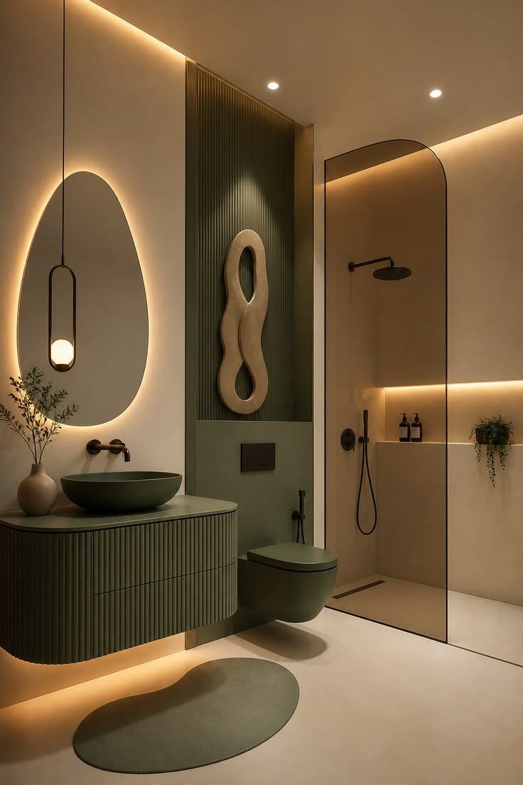 Salle de bain contemporaine sauge par My Universe Design